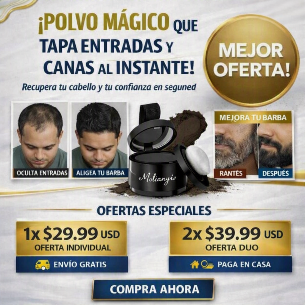 Polvo mágico tapa entradas y canas al instante ®